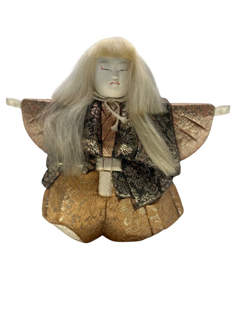 Vintage Japanese Kabuki Kimekomi Kimono Noh Theater Doll White Hair